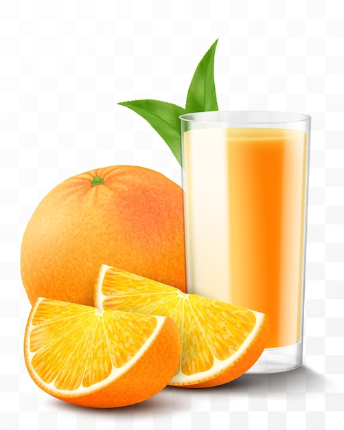 Een glas vers sinaasappelsap of smoothie een kopje cocktail of yoghurt met geïsoleerde sinaasappelen
