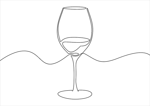 Een glas wijn in een doorlopende lijn kunst tekening stijl Minimalistische zwarte lijn schets