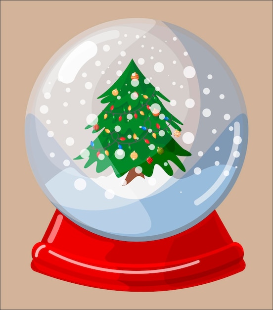 Vector een glazen bol met sneeuw, er is een versierde kerstboom in vectorillustratie