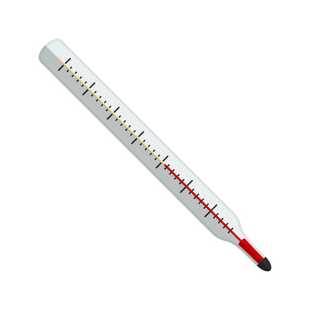 Een glazen lineaire kwikthermometerpictogram voor het meten van de temperatuur van het menselijk lichaam