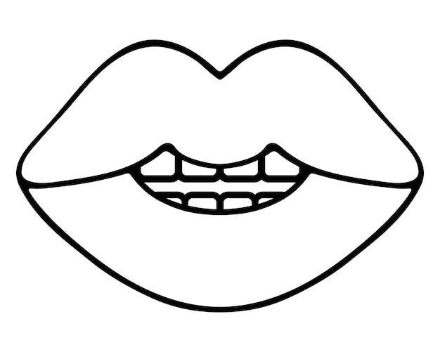 Een glimlach op de lippen Schets De mond is half open, de tanden zijn zichtbaar Doodle-stijl