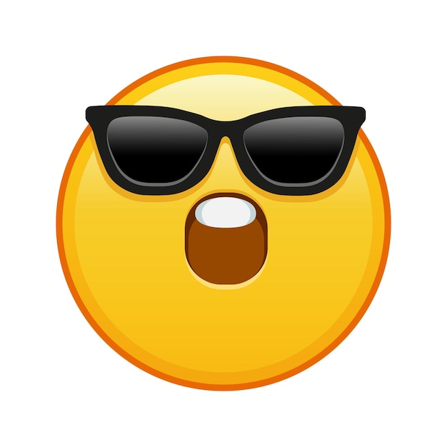 Vector een glimlachend gezicht met een zonnebril en een open mond grote grootte van een gele emoji glimlach