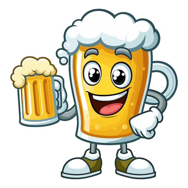 Vector een glimlachende biermug met een glimlachend gezicht en een biermug