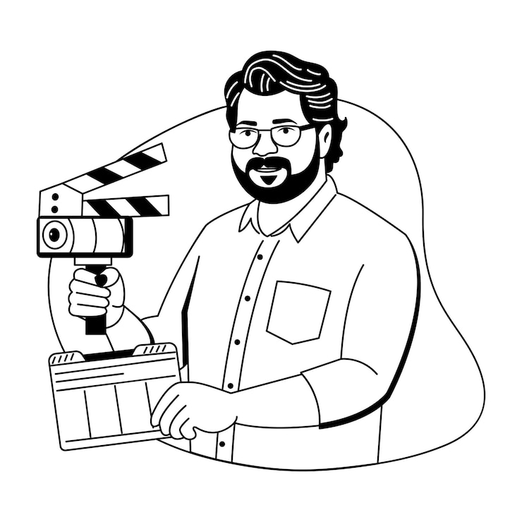 Vector een glyfillustratie van een filmregisseur die een camera vasthoudt