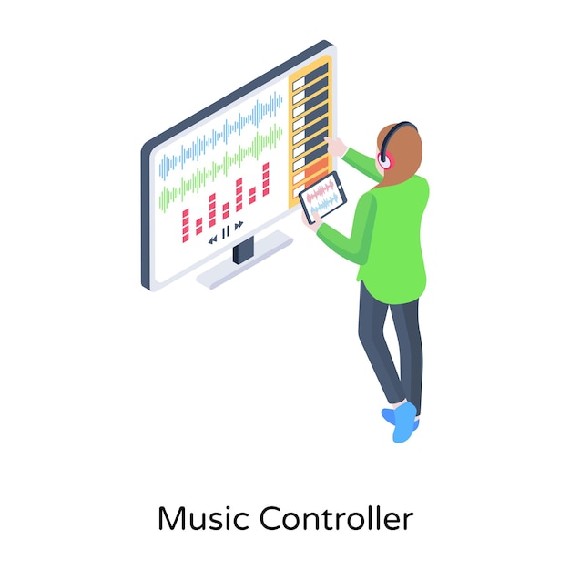 Een goed ontworpen isometrische illustratie van een muziekcontroller