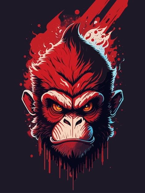 Een gorilla met een rode vuurachtergrond