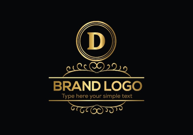 Een gouden logo met de letter d.