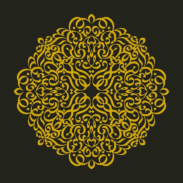 Vector een gouden mandala met een bloemmotief op een zwarte achtergrondvoorraadillustratie