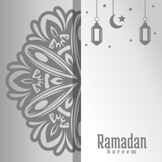 Een grijs-witte kaart met een ontwerp dat ramadan kareem zegt.