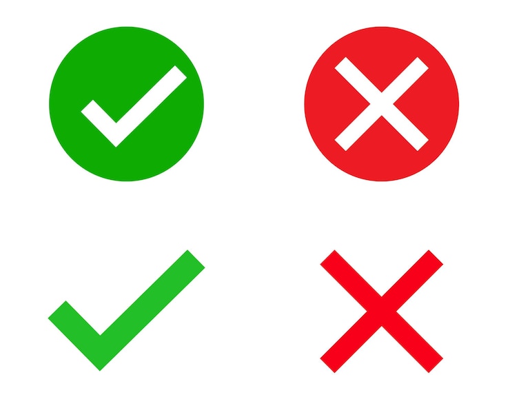 Vector een groen en rood teken dat x en x zegt