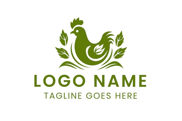 een groen en wit logo voor een kip hier