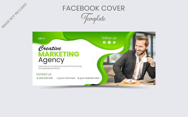 Een groen-witte Facebook-omslagsjabloon met de tekst creatief marketingbureau.