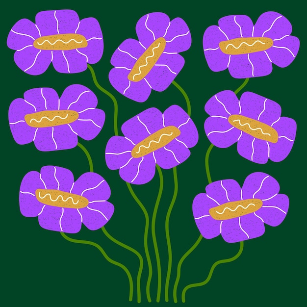 Een groene achtergrond met paarse bloemen