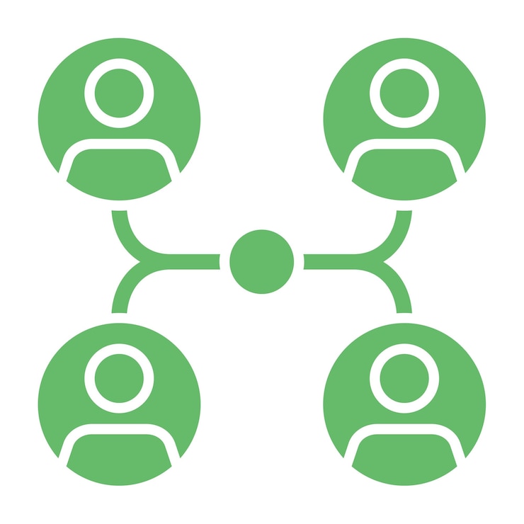 Vector een groep mensen met een groene achtergrond en een groene cirkel om hen heen