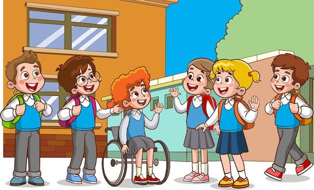 een groep studenten kinderen praten cartoon vector