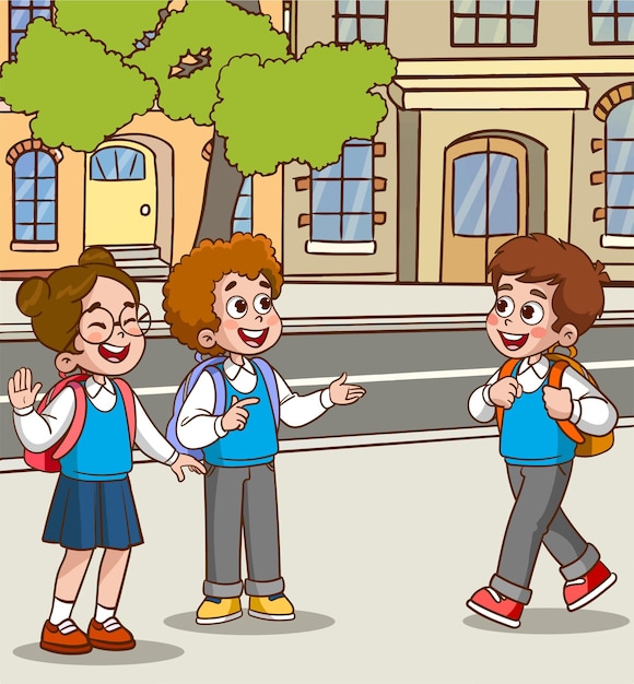 een groep studenten kinderen praten cartoon vector