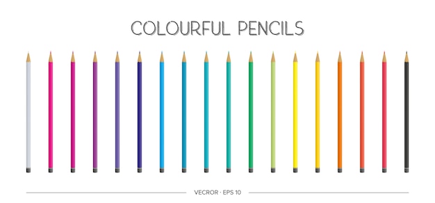 Een grote set realistische kleurpotloden. illustratie.