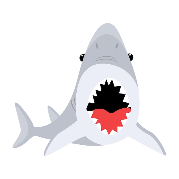 Een haai met een rode bek en een zwarte neus.