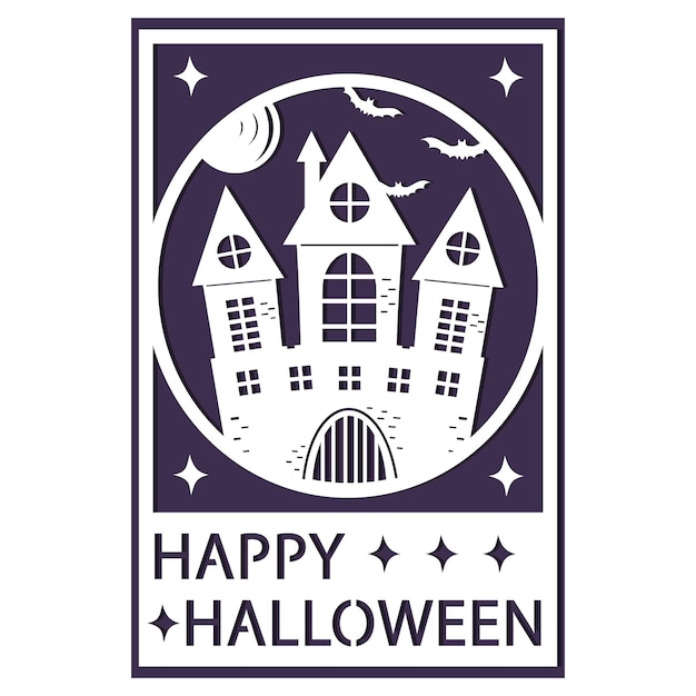 Een halloween-wenskaart vectorillustratie ter ere van halloween met een somber kasteel ontwerp voor flyer-sjablonen, banners, posters