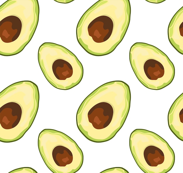 Een halve avocado met pit Voedselpatroon Naadloos patroon in vector Geïsoleerde afbeelding van een avocado