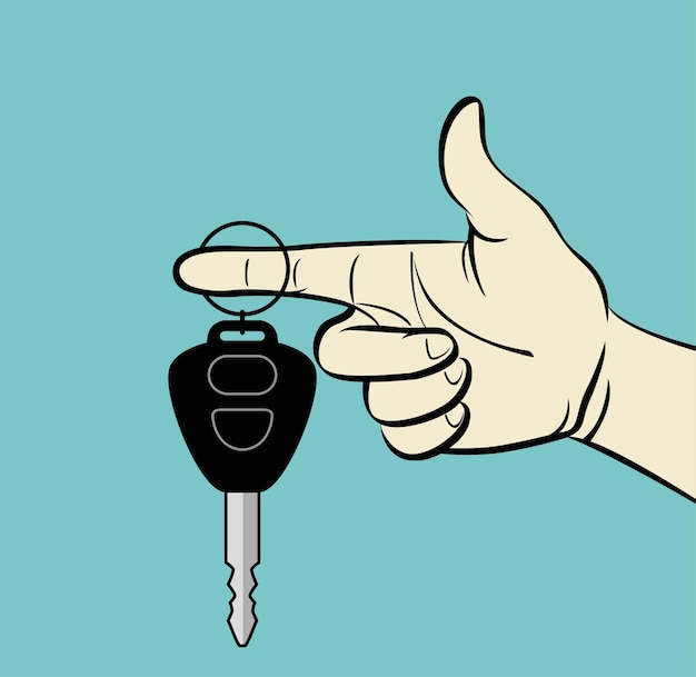 Vector een hand die een autosleutel vasthoudt met een vinger die naar links wijst