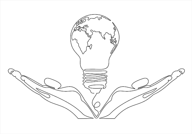 Een hand die een gloeilamp vasthoudt met de planeet aarde erop.