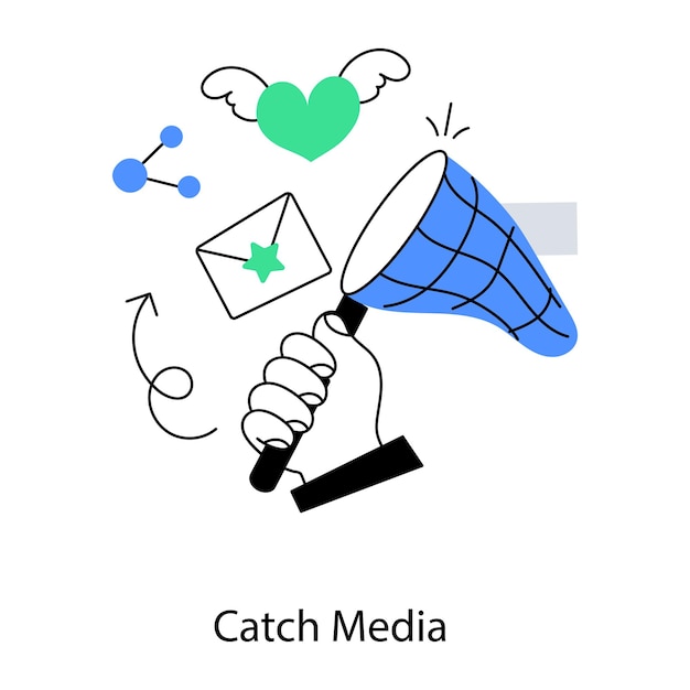 Een hand die een megafoon vasthoudt met een bericht dat catch media zegt.