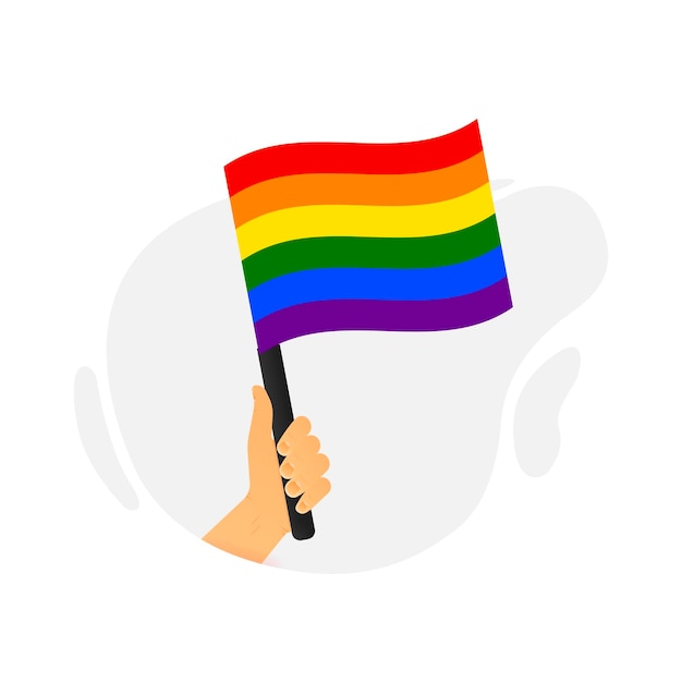 Vector een hand houdt een vlag vast ter ondersteuning van de lgbt-gemeenschap vectorillustratie