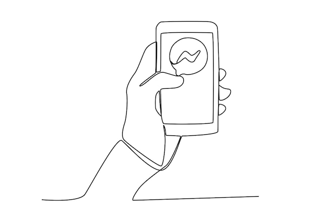 Vector een hand scrolt twitter op de mobiele telefoon social media day oneline drawing