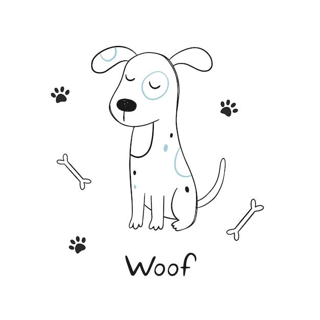 Een handgetekende schets van een hond. leuke vectorillustratie voor ansichtkaarten, kinderkamerontwerp, poster