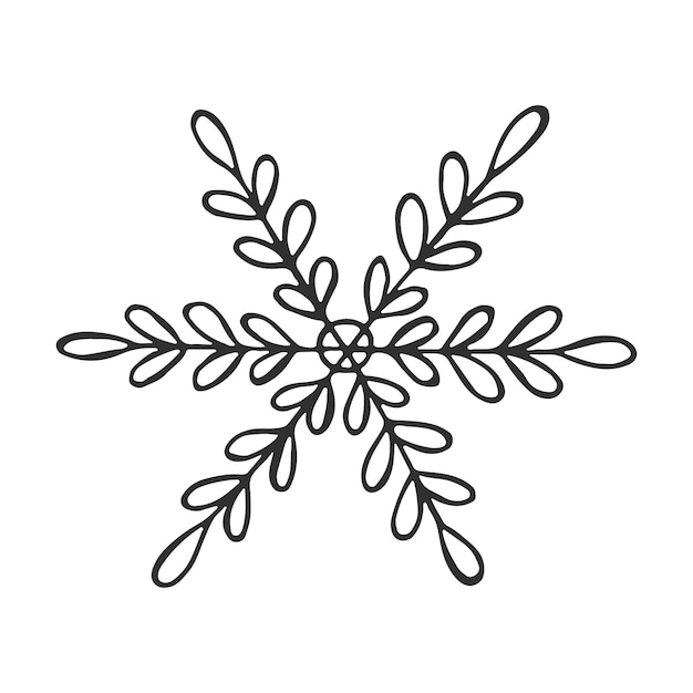 Een handgetekende sneeuwvlok vectorillustratie in doodle-stijl winterstemming hallo 2023 prettige kerstdagen en gelukkig nieuwjaar zwart element op een witte achtergrond