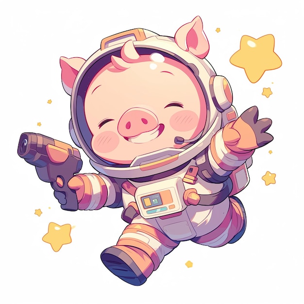Een harmonieuze varken astronaut cartoon stijl