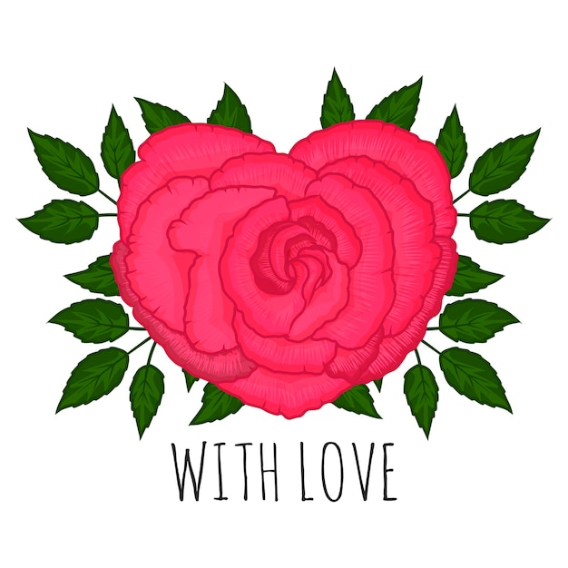 Een hartvormige roos. op de witte achtergrond.