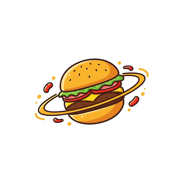 Een heerlijke burger met een planetaire ring een creatieve illustratie van fastfood