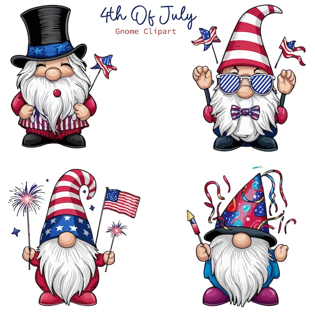 Een heerlijke set van 4th of July gnome Cliparts Designn