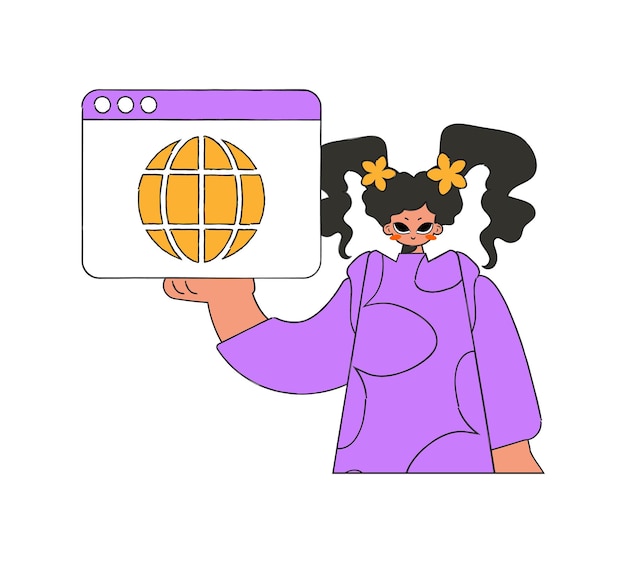 Een heldere en stijlvolle illustratie van een vrouw die een webbrowser gebruikt materiaal voor educatieve inhoud