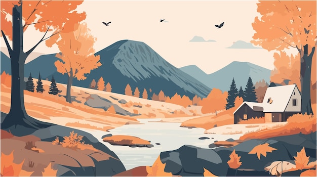 Vector een herfstseizoen van het scandinavische landschap