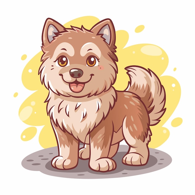 een hond die bruin is en een gele achtergrond heeft