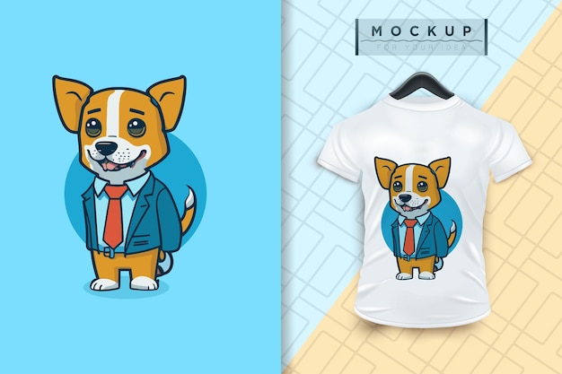 Vector een hond die een uniform draagt als een kantoormedewerker en een zakenman in een plat stripfiguurontwerp