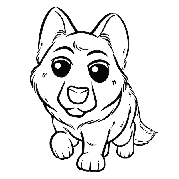 Vector een hond in een zwart-wit tekening van een corgi-hond.