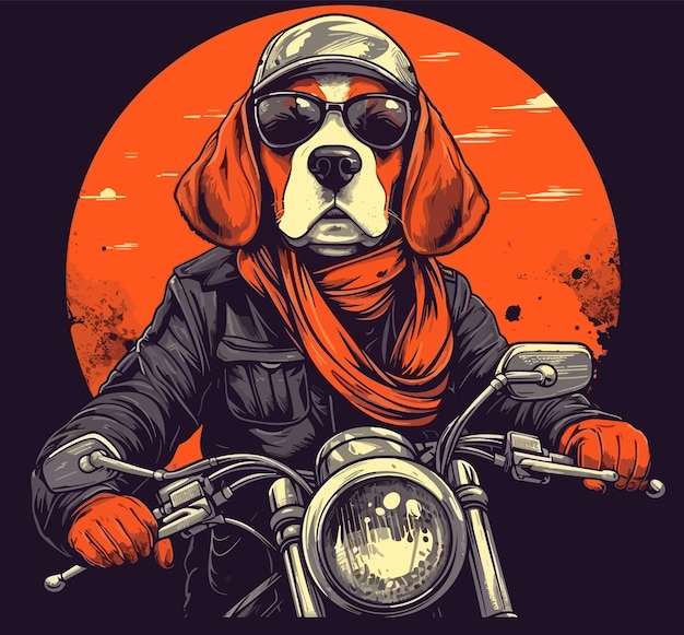 een hond met een helm rijdt op een motorfiets met een rode achtergrond