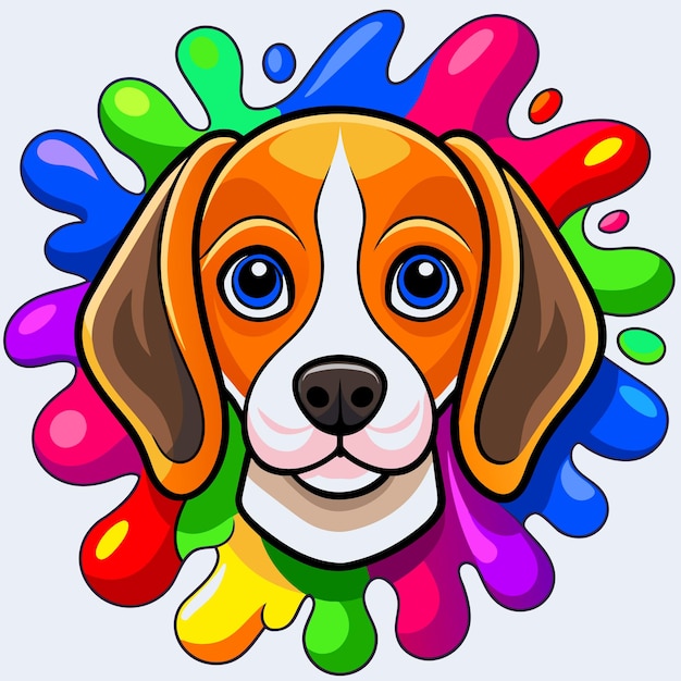 een hond met een kleurrijk gezicht en een kleurrijke spetter van water