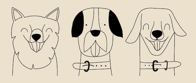 Een hond met slechte tanden en gezonde tanden Zorg en hygiëne van de mond van de hond Vectorillustratie in handgetekende stijl
