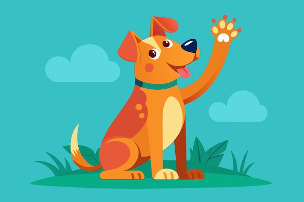 Vector een hond zit op de grond met een van zijn poten in de lucht opgeheven illustreren van het concept van klantensegmentatie in digitale reclame