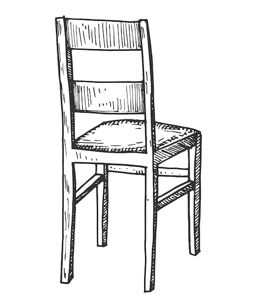 Een houten stoel met een rug Hand tekenen schets vector