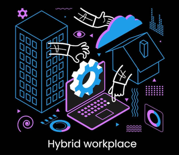 Een hybride team met werk vanuit huis of kantoor flexibele werkplekstructuur