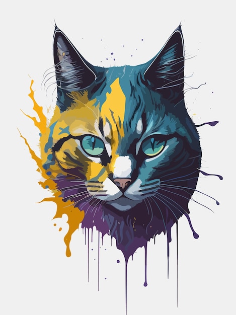een hyperrealistisch schilderij van een schattige kat kleurrijke aquarel kunst tekening vector