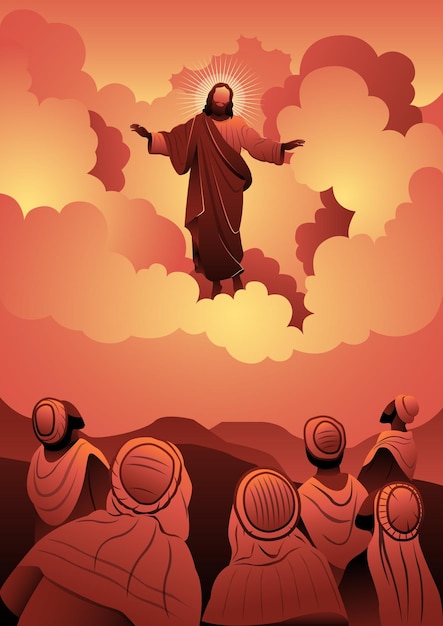 Vector een illustratie van de hemelvaartsdag van jezus christus vectorillustratie bijbelse serie