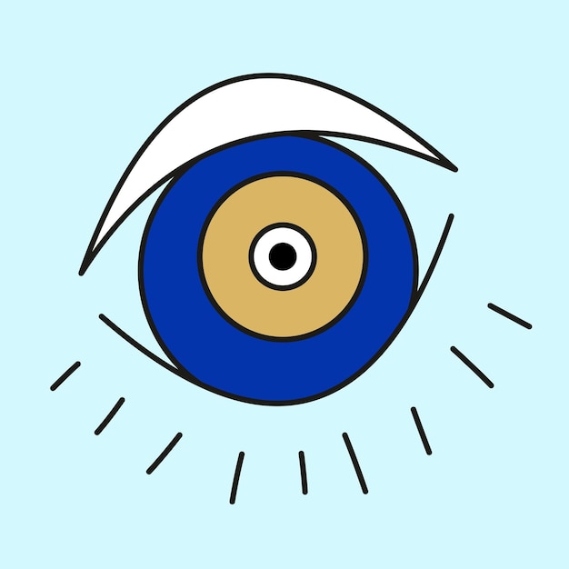 Vector een illustratie van een blauw oog met een witte cirkel rond het oog.