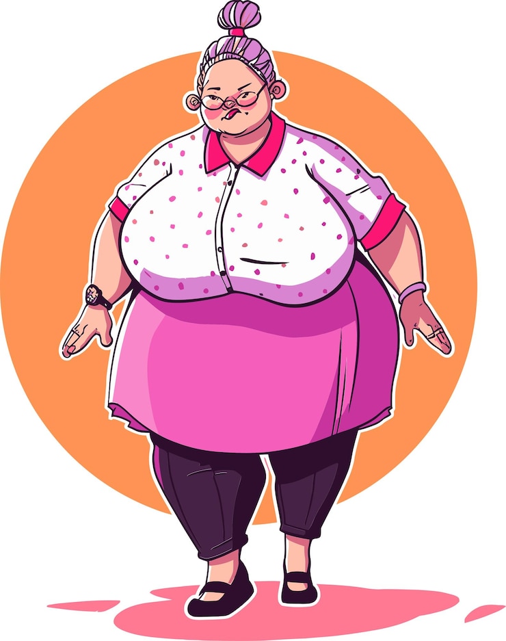 Vector een illustratie van een dikke vrouw met een roze shirt aan